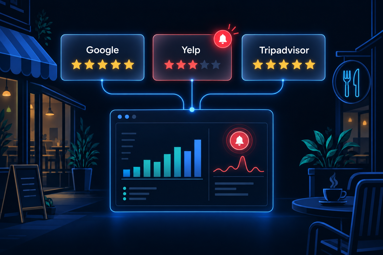 Repwatch restaurant review management AI case study — Google, Yelp and Tripadvisor negative-review alerts deployed by EchoAI